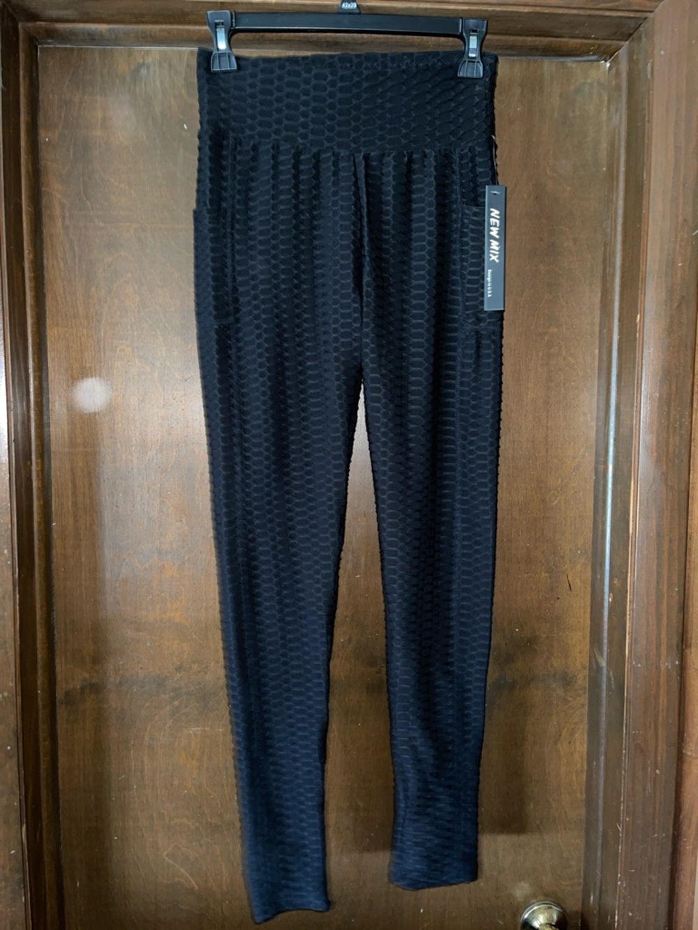 New Mix Black Ribbed Honeycomb High-Waist Leggings